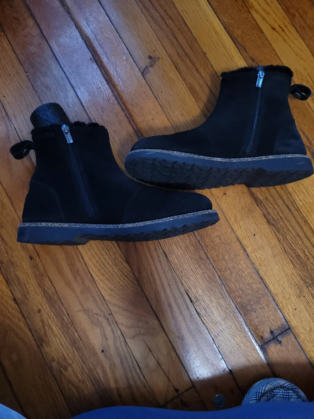 Birkenstock Unisex Black Suede Shearling-Lined Zip Ankle Booties
